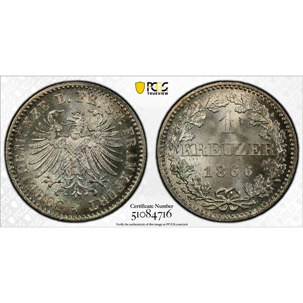 FRANKFURT AM MAIN: Free City, AR kreuzer, 1866, PCGS MS67