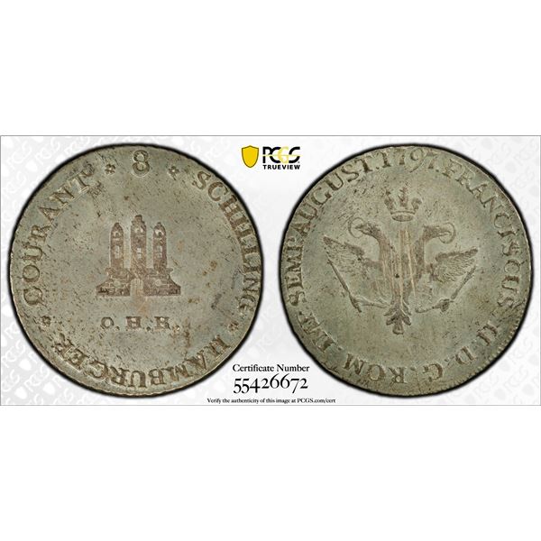 HAMBURG: Free Hanseatic City, AR 8 schilling, 1797, PCGS MS63