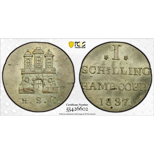 HAMBURG: Free Hanseatic City, AR schilling, 1837, PCGS MS64