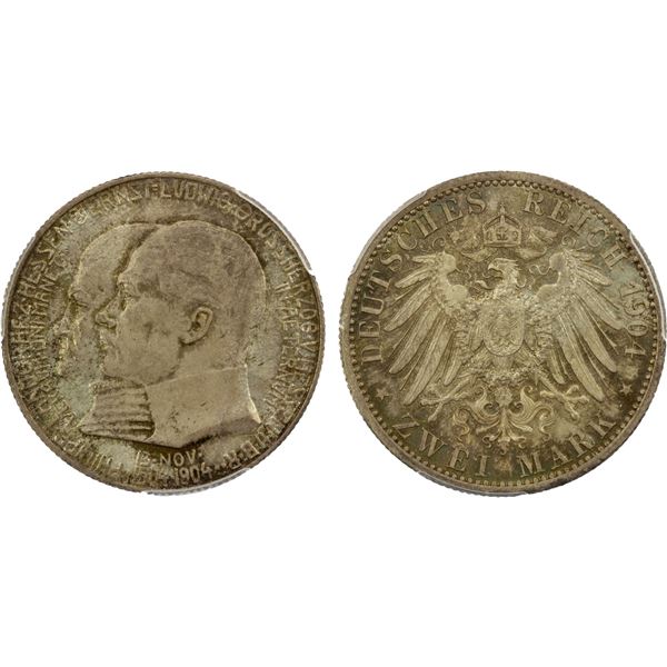 HESSE-DARMSTADT: Ernst Ludwig, 1892-1918, AR 2 mark, 1904, PCGS MS65