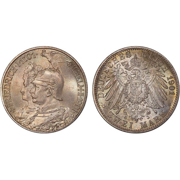 PRUSSIA: Wilhelm II, 1888-1918, AR 2 mark, 1901, PCGS MS66 +