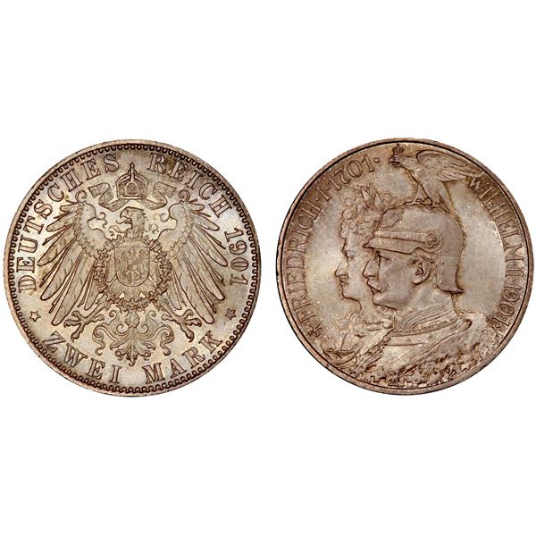 PRUSSIA: Wilhelm II, 1888-1918, AR 2 mark, 1901, PCGS MS66