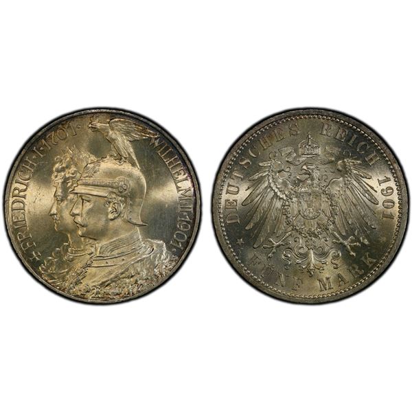 PRUSSIA: Wilhelm II, 1888-1918, AR 5 mark, 1901-A, PCGS MS63
