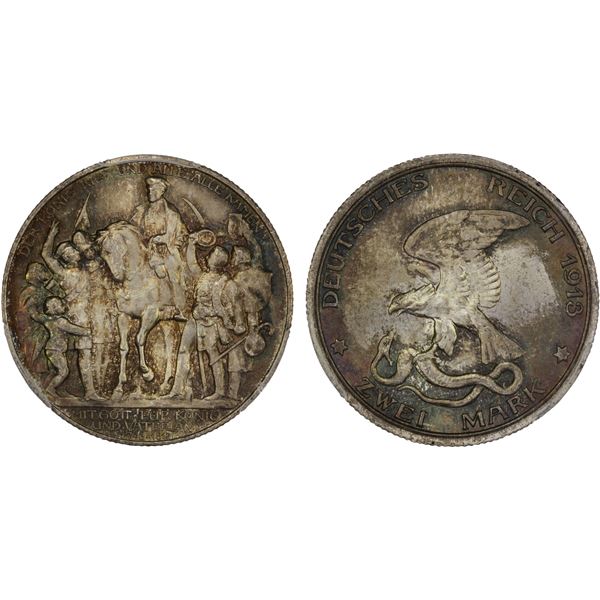 PRUSSIA: Wilhelm II, 1888-1918, AR 2 mark, 1913, PCGS MS67