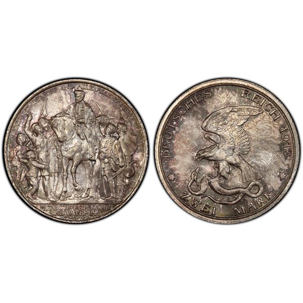 PRUSSIA: Wilhelm II, 1888-1918, AR 2 mark, 1913, PCGS MS66
