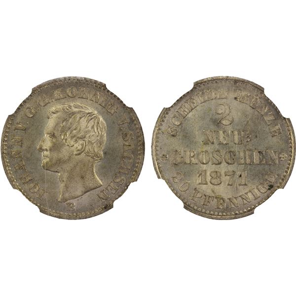 SAXONY: Johann V, 1854-1873, AR 2 neugroschen, 1871, NGC MS66