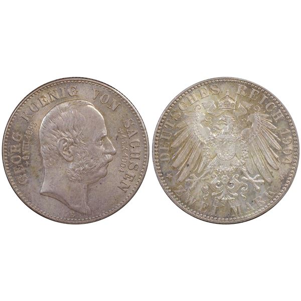 SAXONY: Friedrich August III, 1904-1918, AR 2 mark, Muldenhütten, 1904-E, PCGS MS66