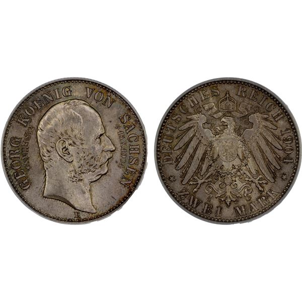 SAXONY: Friedrich August III, 1904-1918, AR 2 mark, Muldenhütten, 1904-E, PCGS MS65