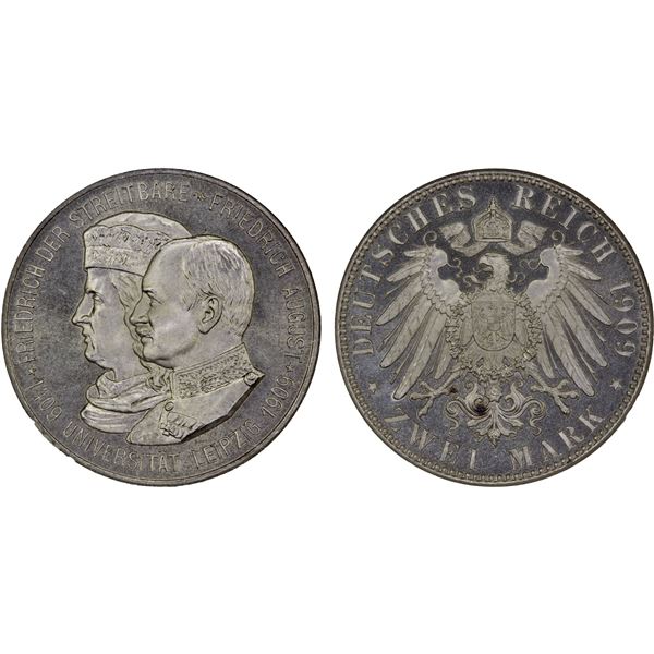SAXONY: Friedrich August III, 1904-1918, AR 2 mark, 1909, NGC MS66