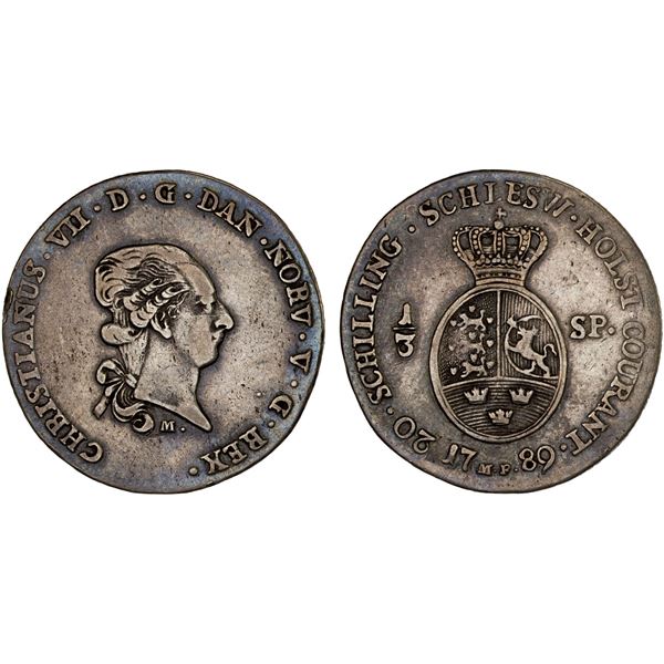 SCHLESWIG-HOLSTEIN: Christian VII, 1784-1808, AR 20 schilling, 1789, VF