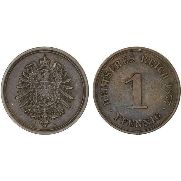 GERMANY: Kaiserreich, AE pfennig, 1877-A, VF-XF