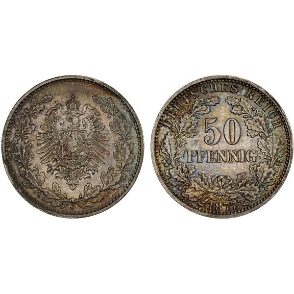 GERMANY: Kaiserreich, AR 50 pfennig, 1877-J, AU