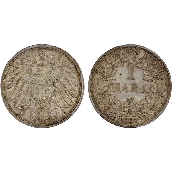 GERMANY: Kaiserreich, AR mark, Karlsruhe, 1907-G, PCGS MS65