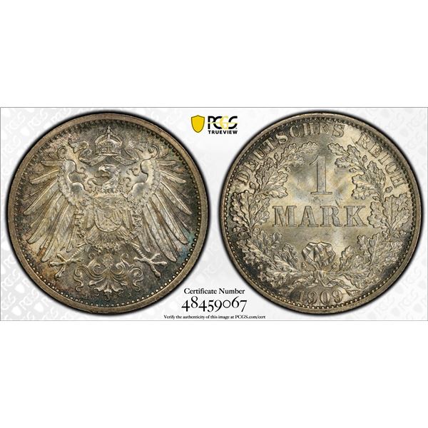 GERMANY: Kaiserreich, AR mark, 1909-A, PCGS MS66