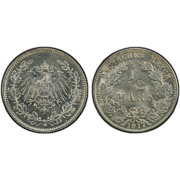 GERMANY: Kaiserreich, AR 1/2 mark, 1917-G, PCGS MS66
