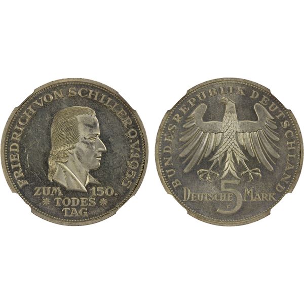 GERMANY: Federal Republic, AR 5 mark, 1955-F, NGC MS63