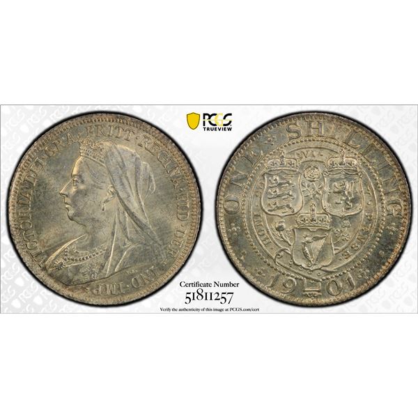 GREAT BRITAIN: Victoria, 1837-1901, AR shilling, 1901, PCGS MS65