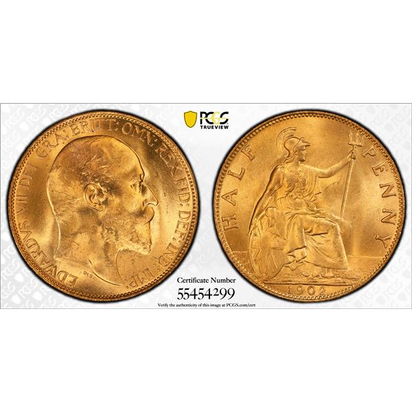 GREAT BRITAIN: Edward VII, 1901-1910, AE halfpenny, 1902, PCGS MS65 RD