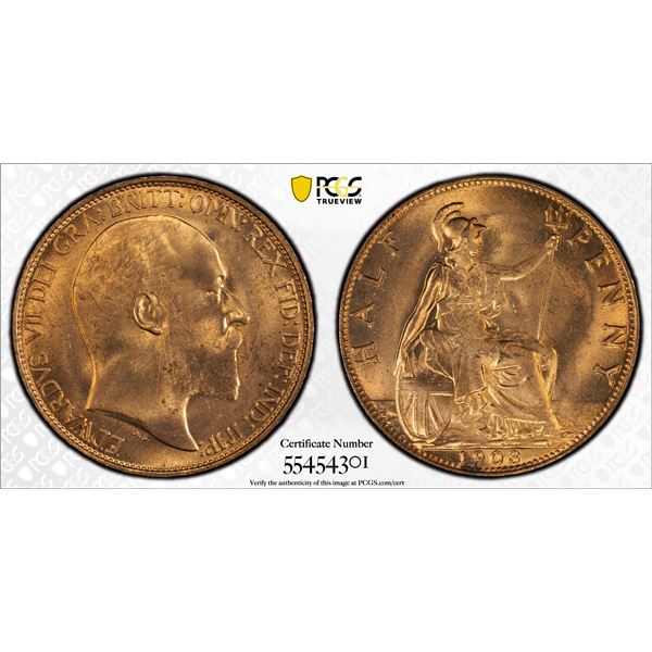 GREAT BRITAIN: Edward VII, 1901-1910, AE halfpenny, 1903, PCGS MS65 RD