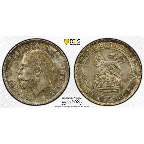 GREAT BRITAIN: George V, 1911-1936, AR sixpence, 1911, PCGS MS65
