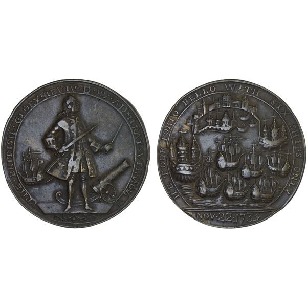 GREAT BRITAIN: AE medal, 1739, Choice VF