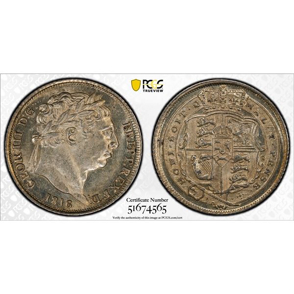 GREAT BRITAIN: George III, 1760-1820, AR sixpence, 1816, PCGS MS63