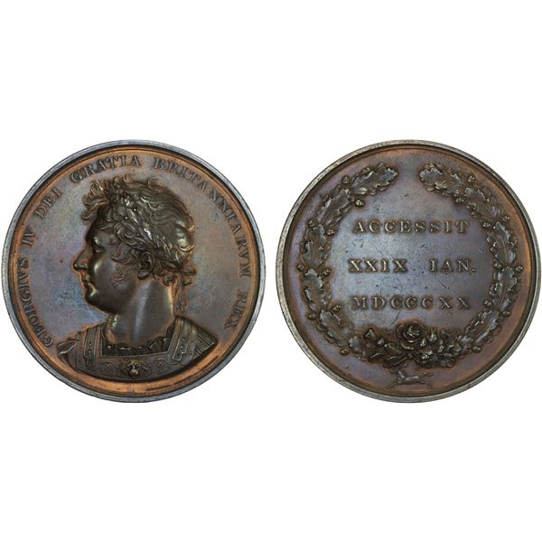 GREAT BRITAIN: George IV, 1820-1830, AE medal (122.9g), 1820, XF