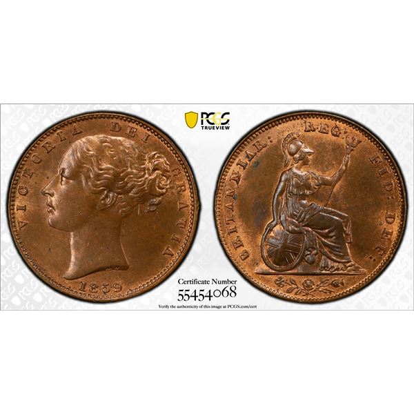 GREAT BRITAIN: Victoria, 1837-1901, AE farthing, 1859, PCGS MS64 RB