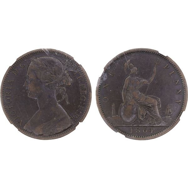 GREAT BRITAIN: Victoria, 1837-1901, AE penny, 1864, NGC VF35 BN