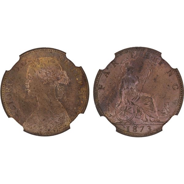 GREAT BRITAIN: Victoria, 1837-1901, AE farthing, 1873, NGC MS64 RB