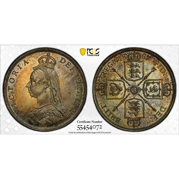 GREAT BRITAIN: Victoria, 1837-1901, AR florin, 1887, PCGS MS64