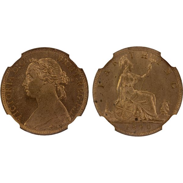 GREAT BRITAIN: Victoria, 1837-1901, AE farthing, 1890, NGC MS64 RB