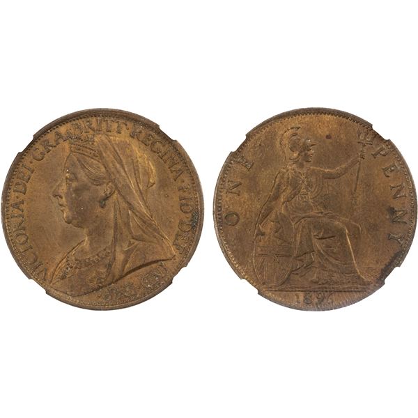 GREAT BRITAIN: Victoria, 1837-1901, AE penny, 1896, NGC MS63 RB