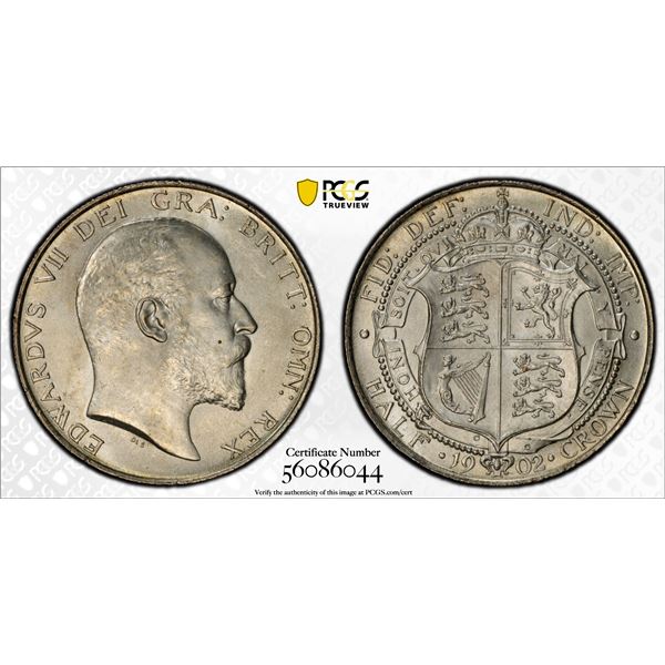 GREAT BRITAIN: Edward VII, 1901-1910, AR halfcrown, 1902, PCGS MS63