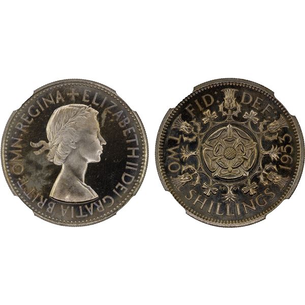 GREAT BRITAIN: Elizabeth II, 1952-2022, 1 florin, 1953, NGC PF65 Cameo