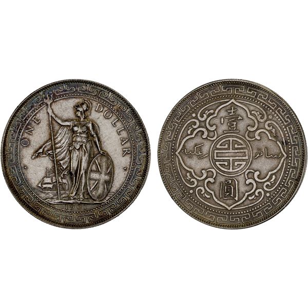 GREAT BRITAIN: AR trade dollar, 1901-C, XF