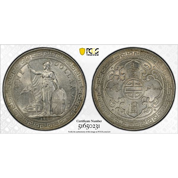 GREAT BRITAIN: AR trade dollar, 1908-B, PCGS Unc details