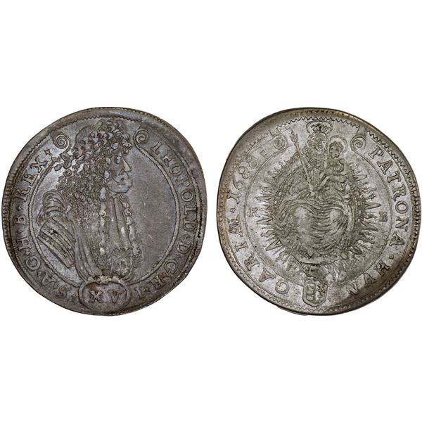 HUNGARY: Leopold I, 1657-1705, AR 15 krajczar (5.92g), Kremnitz, 1688-KB, VF-XF