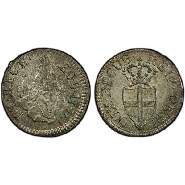 ITALY: GENOA: Republic, BI 8 denari, 1796, PCGS MS62