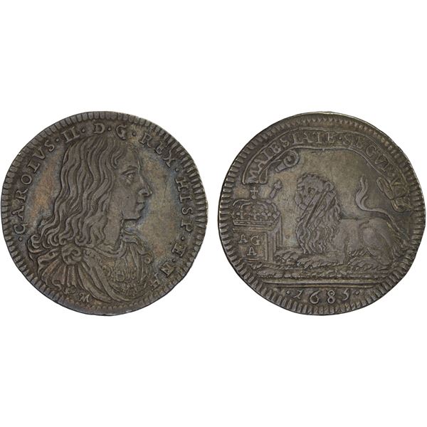 ITALY: NAPLES: Carlo II, 1674-1700, AR carlino, 1685, XF