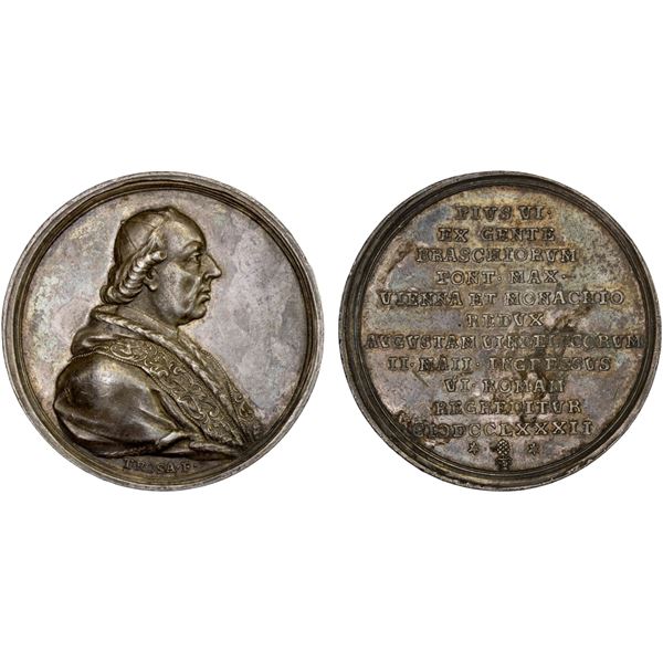 ITALY: PAPAL STATES: Pius VI, 1775-1799, AR medal (25.31g), 1782, VF-XF