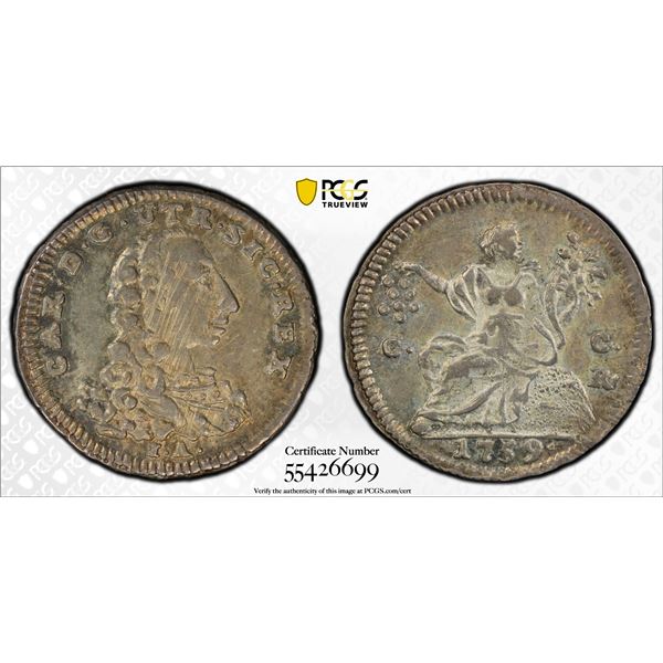 ITALY: SICILY: Charles V, 1735-1759, AR 1/2 carlino, 1759, PCGS MS63