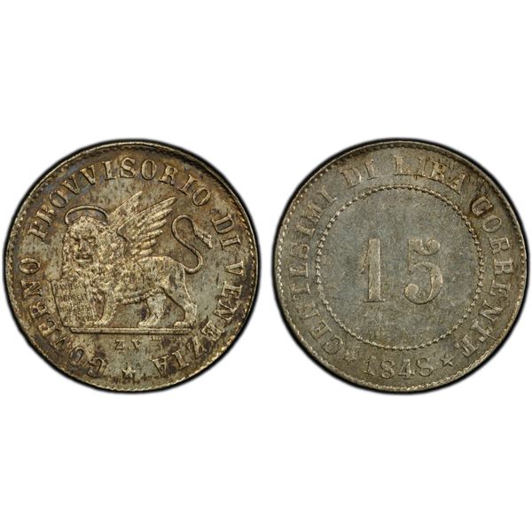 ITALY: VENICE: Republic, AR 15 centesimi, 1848-ZV, PCGS MS64