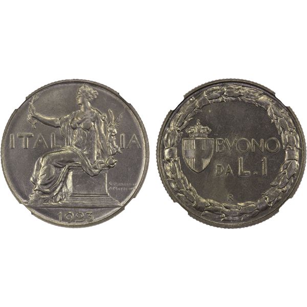 ITALY: Vittorio Emanuele III, 1900-1946, 1 lira, 1923-R, NGC MS66