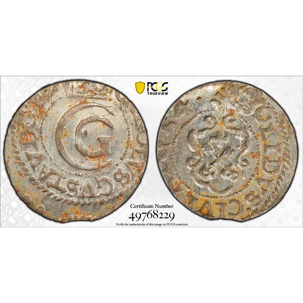SWEDISH LIVONIA: Christina, 1632-1654, AR solidus, Riga, [16]54, PCGS MS62