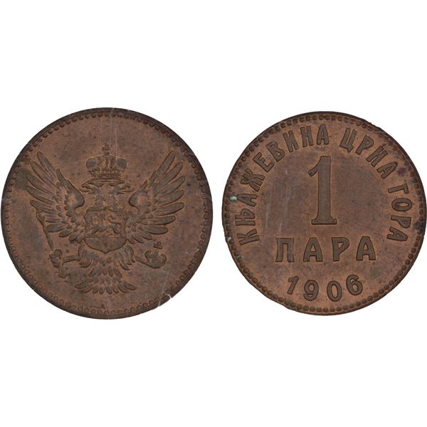 MONTENEGRO: Nicholas I, Prince, 1860-1910, AE para, 1906, NGC MS62 RB