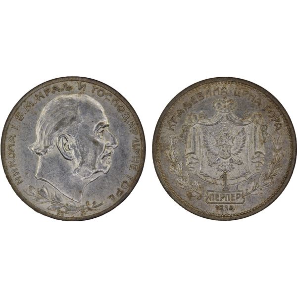 MONTENEGRO: Nicholas I, King, 1910-1918, AR perper, 1914, NGC AU55