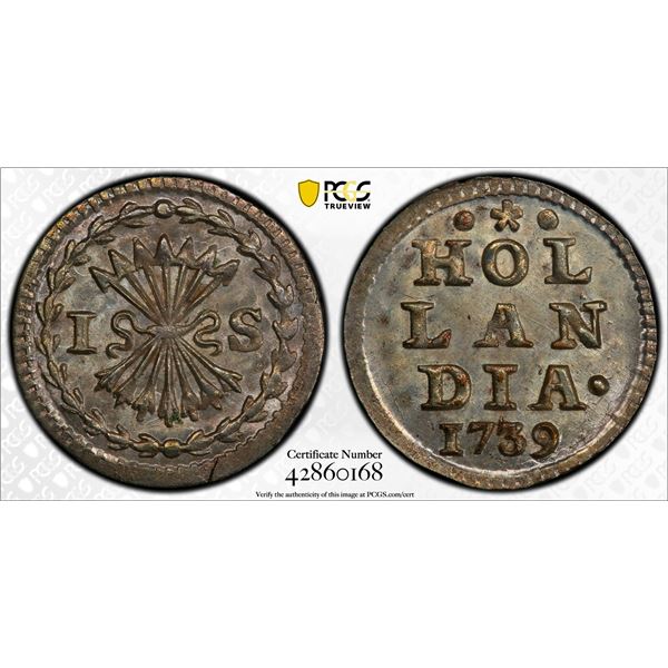 NETHERLANDS: Dutch Republic, AR stuiver, Holland, 1739, PCGS MS65