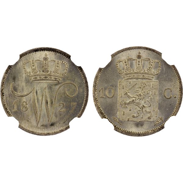 NETHERLANDS: Willem I, 1815-1840, AR 10 cents, 1827, NGC MS65