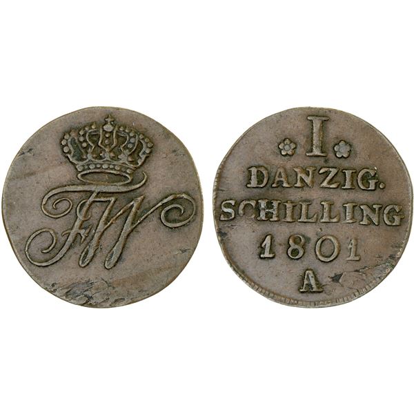 POLAND: Danzig: Friedrich Wilhelm III, 1797-1840, AE schilling, 1801-A, XF